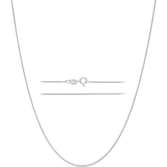 925 Solid Sterling Silver 1mm Dainty Thin Box Chain Necklace for Women Italian
